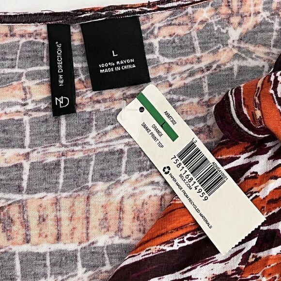 New Directions Top Size L Snake Print Faux Wrap V Neck‎ Side Chinched Blouse - Picture 11 of 14